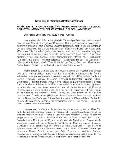 María Bazal y Carlos Apellániz rinden homenaje a Leonard Bernstein