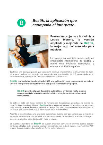 La violinista Leticia Moreno, embajadora internacional de Beatik, la aplicación que acompaña al intérprete