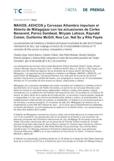 MAHOS, AEHCOS y Cervezas Alhambra impulsan el Abierto de Málagajazz