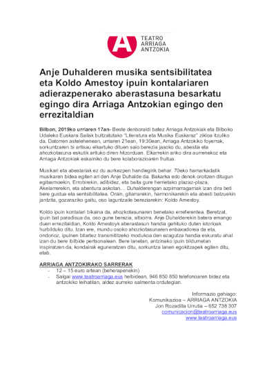 Sensibilidad musical de Anje Duhalde y riqueza expresiva del contador de cuentos Koldo Amestoy