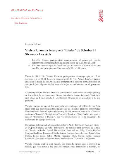 Violeta Urmana interpreta ‘Lieder’ de Schubert y Strauss en Les Arts