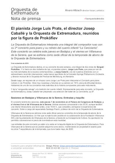 El pianista Jorge Luis Prats y el director Josep Caballé, próximos invitados de la Orquesta de Extremadura