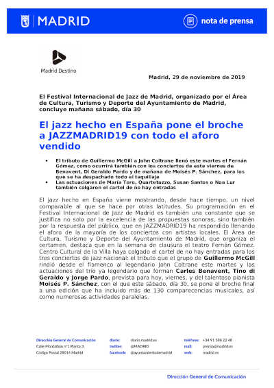 El jazz hecho en España pone el broche final al Festival JAZZMADRID19 con todo el aforo vendido