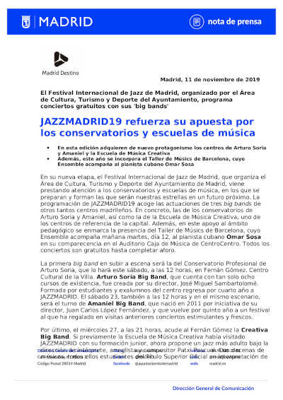 JAZZMADRID19 refuerza su apuesta por los conservatorios y escuelas de música