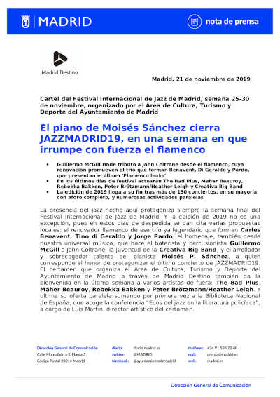 El piano de Moisés Sánchez cierra JAZZMADRID19, en una semana en que irrumpe con fuerza el flamenco