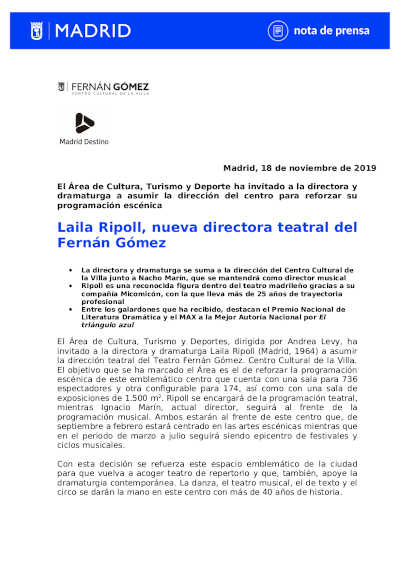 Laila Ripoll, es la nueva directora teatral del Fernán Gómez
