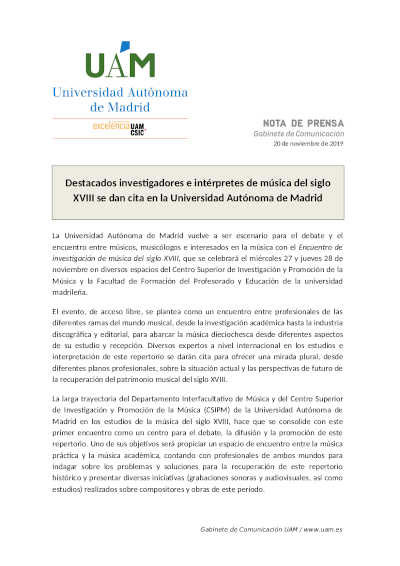 Destacados investigadores e intérpretes de música del siglo XVIII se dan cita en la Universidad Autónoma de Madrid