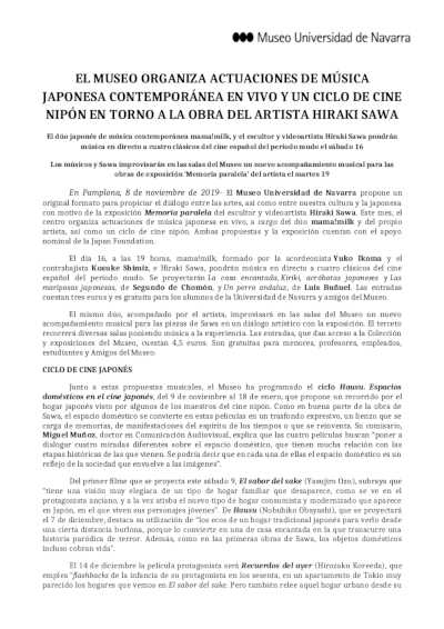 Música japonesa contemporánea en vivo y cine nipón en el Museo Universidad de Navarra