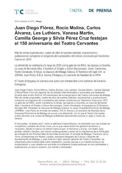 Juan Diego Flórez, Rocío Molina, Carlos Álvarez, Les Luthiers, Vanesa Martín, Camilla George y Sílvia Pérez Cruz