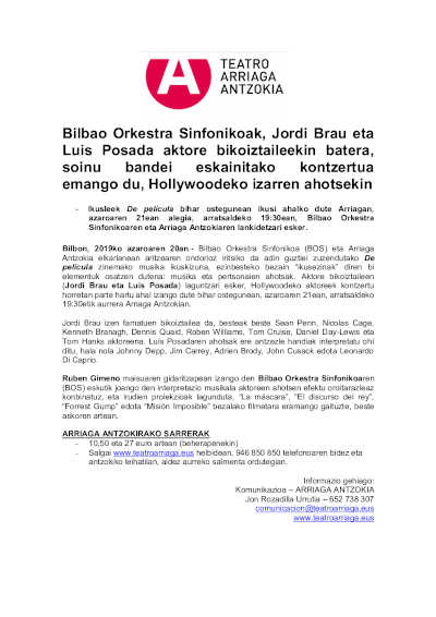 La BOS y los actores de doblaje Jordi Brau  y Luis Posada ofrecen un concierto de bandas sonoras