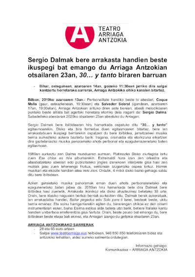 Sergio Dalma ofrecerá un nuevo enfoque de sus grandes éxitos en el Teatro Arriaga