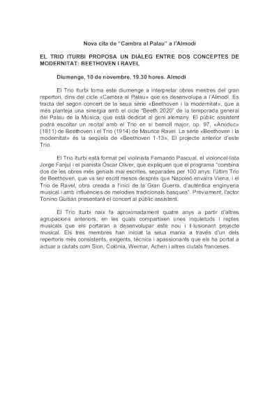El Trío Iturbi propone un diálogo entre dos conceptos de modernidad: Beethoven y Ravel