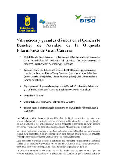 Villancicos y grandes clásicos en el Concierto Benéfico de Navidad de la Orquesta Filarmónica de Gran Canaria