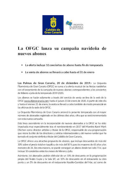 La Orquesta Filarmónica de Gran Canaria lanza su campaña navideña de nuevos abonos
