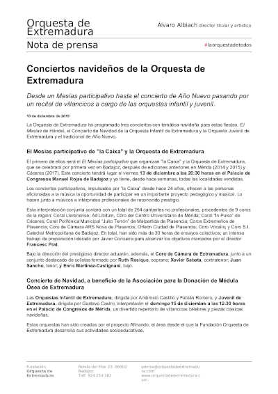 Conciertos navideños de la Orquesta de Extremadura