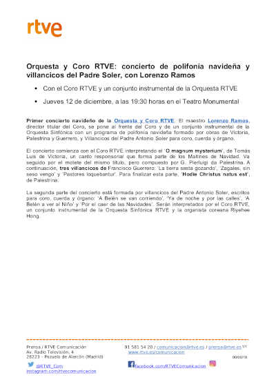Concierto de Polifonía navideña y villancicos del Padre Soler, con Lorenzo Ramos