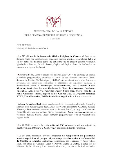 Presentación de la 59 Semana de Música Religiosa de Cuenca