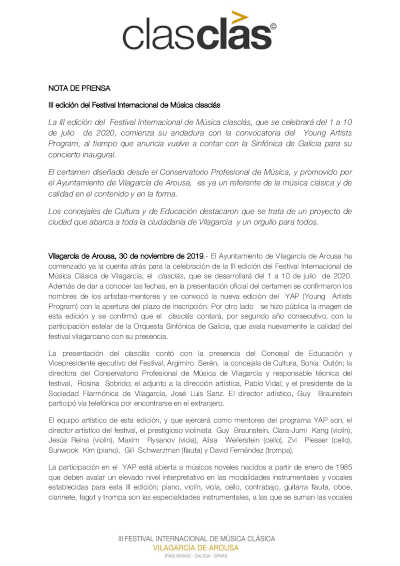 III edición del Festival Internacional de Música clasclás