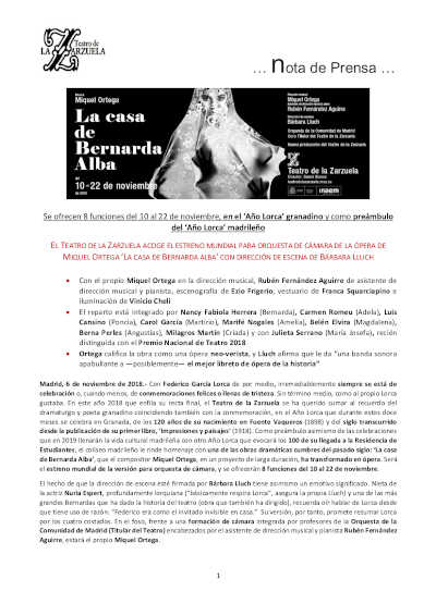 El Teatro de la Zarzuela Premio Ópera XXI a la mejor producción de Ópera por «La casa de Bernarda Alba»