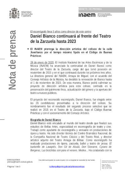 Daniel Bianco continuará al frente del Teatro de la Zarzuela hasta 2023