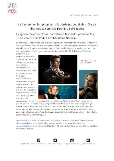La Bamberger Symphoniker, Jakub Hrůša, Julia Fischer y Sol Gabetta en Ibermúsica La Bamberger Symphoniker, Jakub Hrůša, Julia Fischer y Sol Gabetta en Ibermúsica