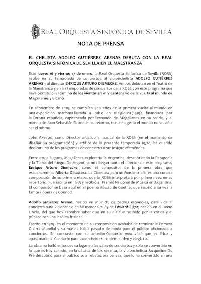 El chelista Adolfo Gutiérrez Arenas debuta con la Real Orquesta Sinfónica de Sevilla