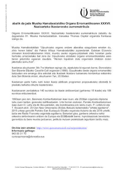 Abierto el plazo de inscripción para  el XXXVII Curso Internacional de Órgano Romántico