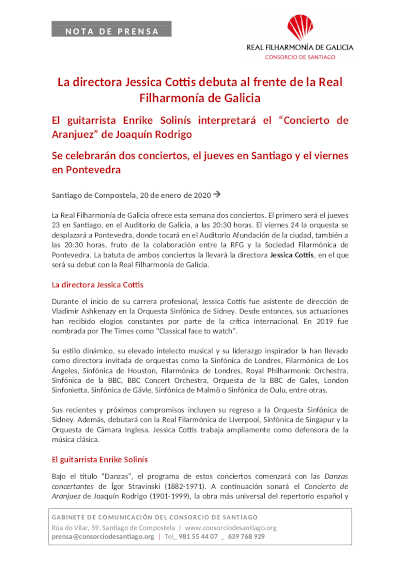 La directora Jessica Cottis debuta al frente de la Real Filharmonía de Galicia La directora Jessica Cottis debuta al frente de la Real Filharmonía de Galicia