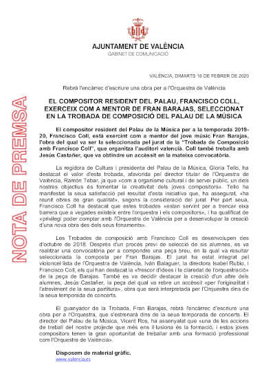 El compositor residente del Palau, Francisco Coll, ejerce como mentor de Fran Barajas