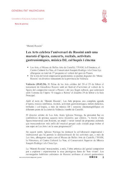 Les Arts celebra el cumpleaños de Rossini con un maratón de ópera, conciertos, recitales…