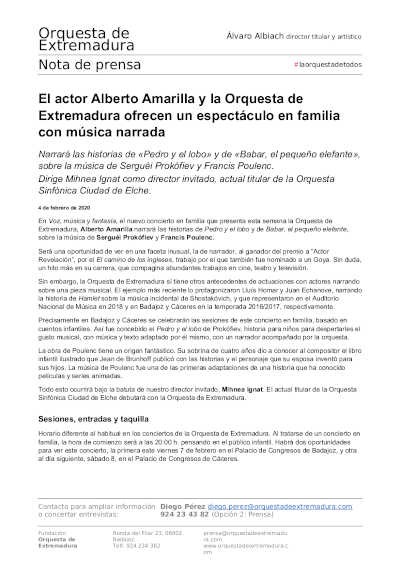 El actor Alberto Amarilla y la OEX ofrecen un espectáculo en familia con música narrada El actor Alberto Amarilla y la OEX ofrecen un espectáculo en familia con música narrada