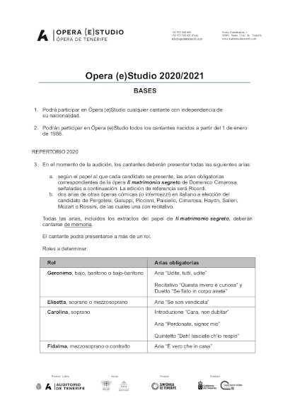 Opera (e)Studio 2020 abre la convocatoria para la inscripción en «Il matrimonio segreto»