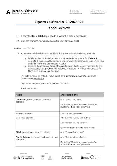 Opera (e)Studio 2020 abre la convocatoria para la inscripción en «Il matrimonio segreto»