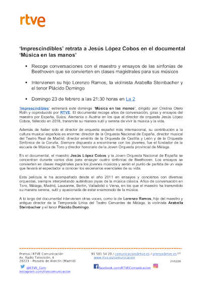 ‘Imprescindibles’ retrata a Jesús López Cobos en el documental ‘Música en las manos’ ‘Imprescindibles’ retrata a Jesús López Cobos en el documental ‘Música en las manos’