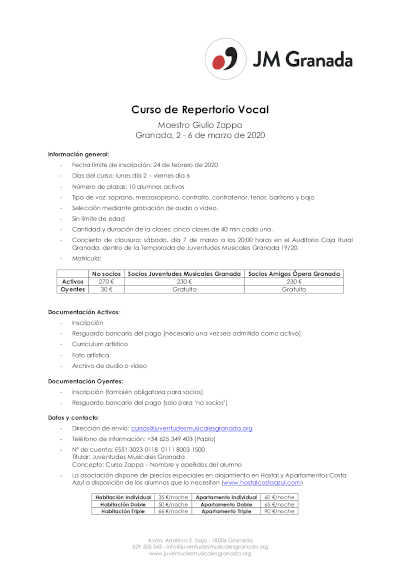 El maestro italiano Giulio Zappa imparte un curso de Repertorio Vocal en Granada