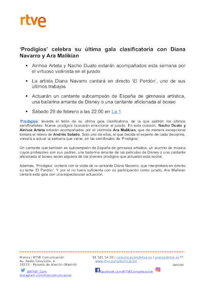 ‘Prodigios’ celebra su última gala clasificatoria con Diana Navarro y Ara Malikian