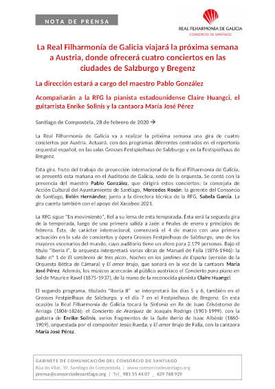 La Real Filharmonía de Galicia viajará la próxima semana a Austria, donde ofrecerá cuatro conciertos