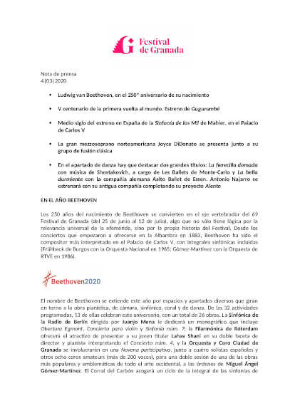 Presenteción institucional de la 69º edición de Festival Internacional de Granada