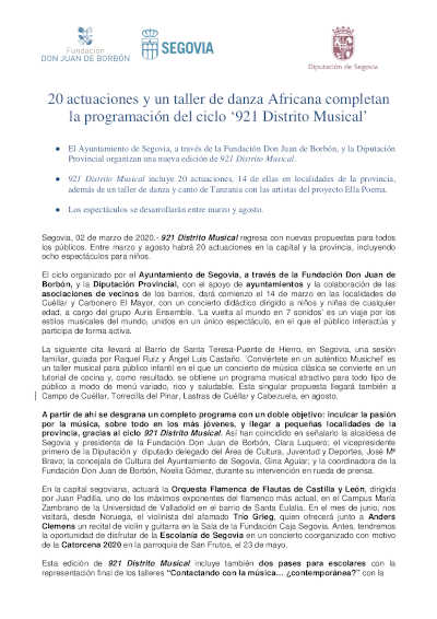 20 actuaciones y un taller de danza africana completan la programación del ciclo ‘921 Distrito Musical’