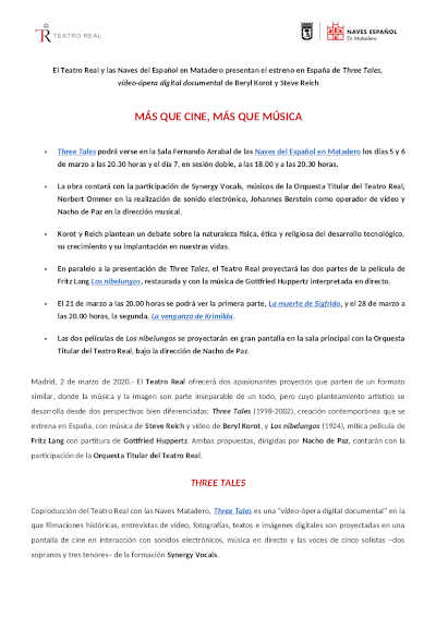 El Teatro Real y las Naves del Español en Matadero presentan el estreno en España de Three Tales