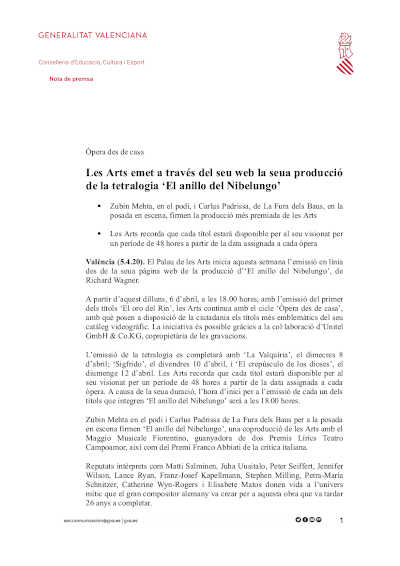 Les Arts emite a través de su web su producción de la tetralogía ‘El anillo del Nibelungo’