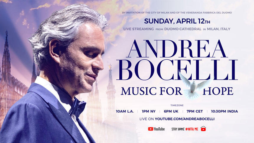 Andrea Bocelli en directo por streaming desde el Duomo, Catedral de Milán Andrea Bocelli en directo por streaming desde el Duomo, Catedral de Milán