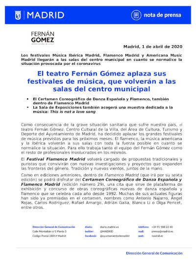 El teatro Fernán Gómez aplaza sus festivales de música, que volverán a las salas del centro municipal