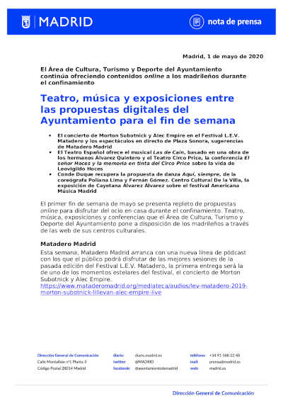 Teatro, música y exposiciones entre las propuestas digitales del Ayuntamiento