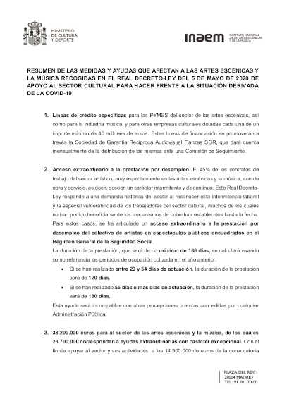 El Gobierno favorecerá líneas de financiación a la Cultura por valor de 76,4 millones de euros