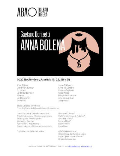 ABAO anuncia las nuevas fechas de Anna Bolena, El concierto de Rossini y Guillermo Tell