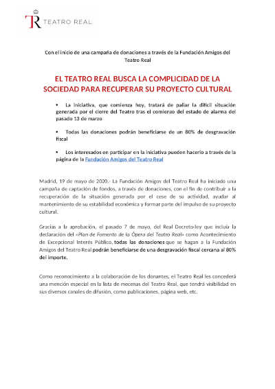 El Teatro Real busca la complicidad de la sociedad para recuperar su proyecto cultural