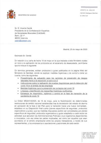 El Ministerio de Sanidad remite al de Cultura para contar con un protocolo para el sector musical