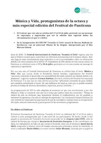 Música y Vida, protagonistas de la octava y más especial edición del Festival de Panticosa 2020