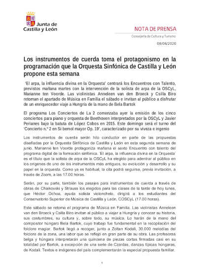 Los instrumentos de cuerda toman el protagonismo en la propuesta de la Orquesta Sinfónica de Castilla y León Los instrumentos de cuerda toman el protagonismo en la propuesta de la Orquesta Sinfónica de Castilla y León